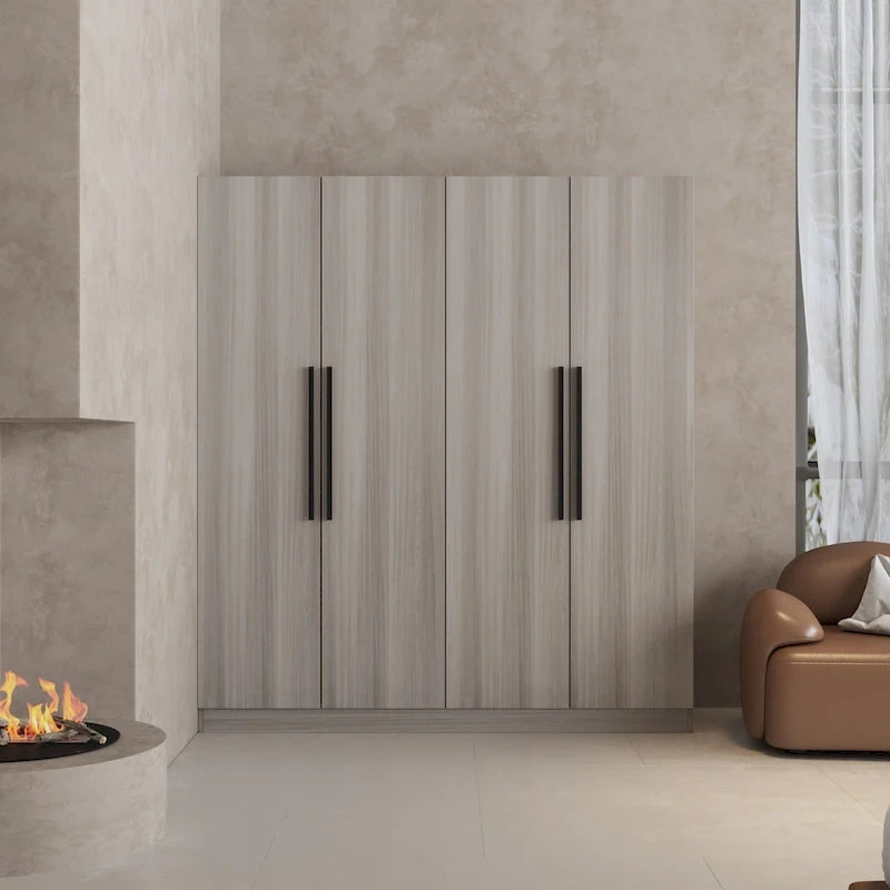 Armoire Kerrogee 4 portes avec tringle de suspension, 70,9H x 63W, blanche