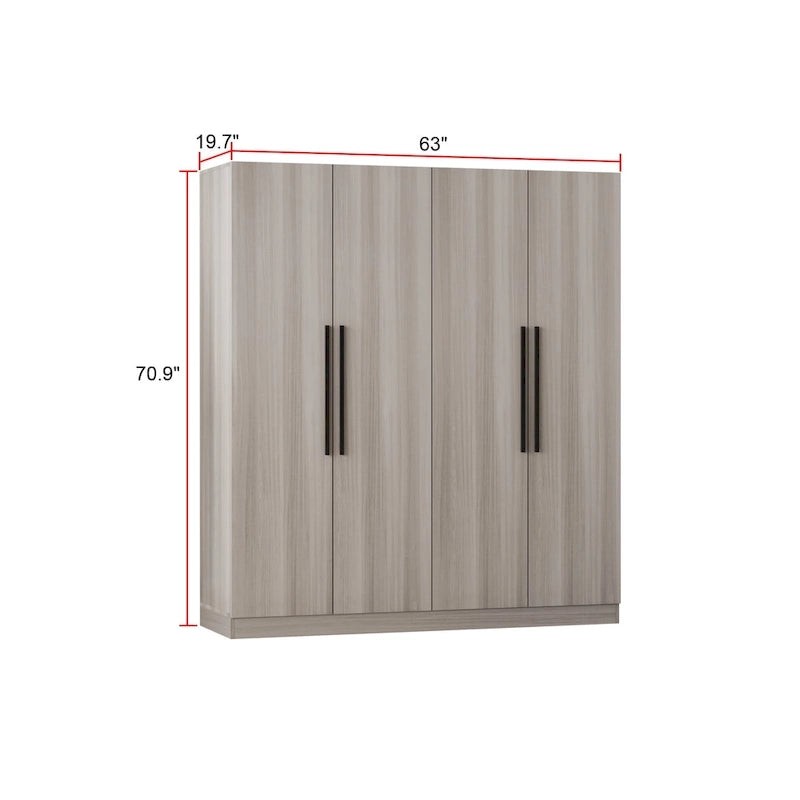 Armoire Kerrogee 4 portes avec tringle de suspension, 70,9H x 63W, blanche