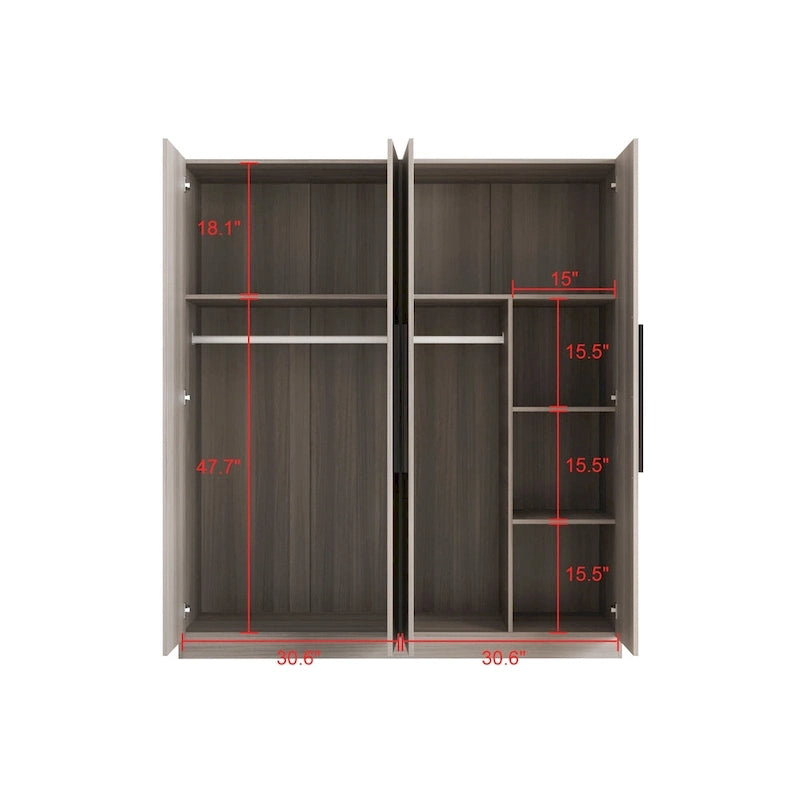 Armoire Kerrogee 4 portes avec tringle de suspension, 70,9H x 63W, blanche