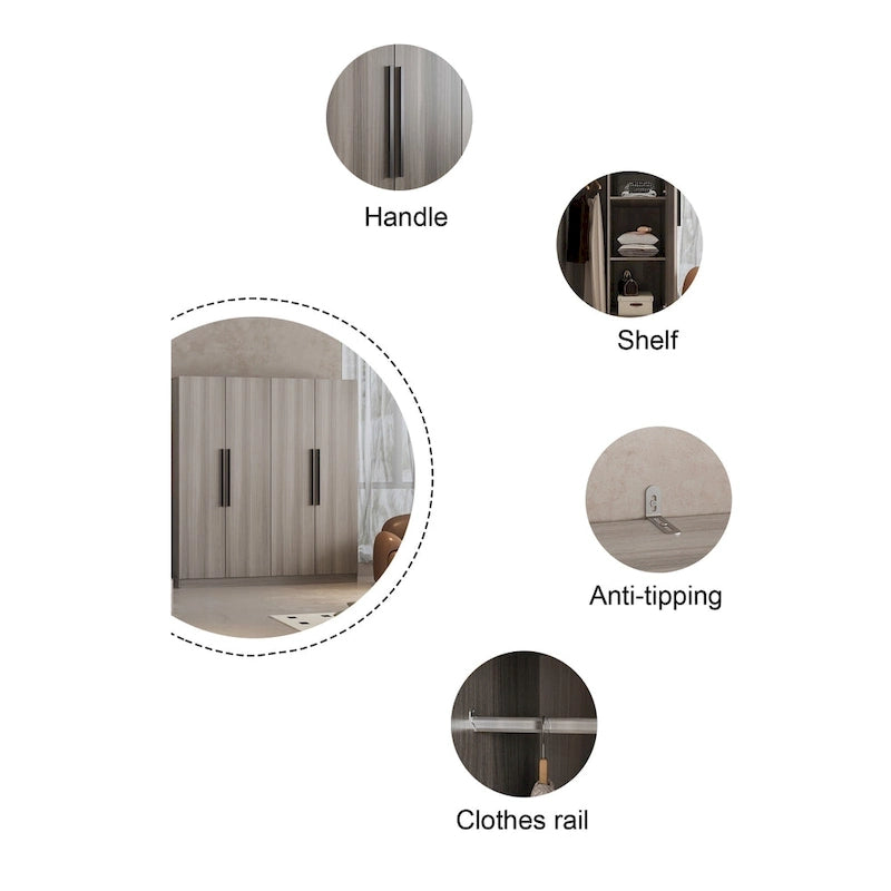 Armoire Kerrogee 4 portes avec tringle de suspension, 70,9H x 63W, blanche