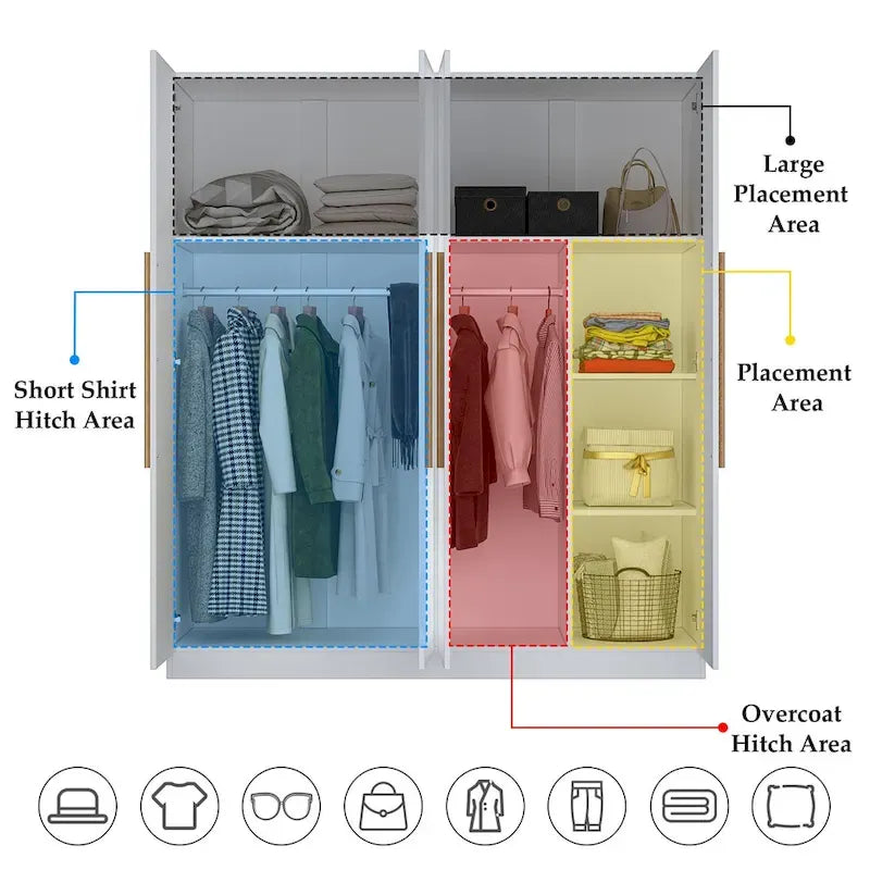 Armoire Kerrogee 4 portes avec tringle de suspension, 70,9H x 63W, blanche