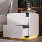 Table de chevet LED blanche moderne, finition brillante, avec 2 tiroirs