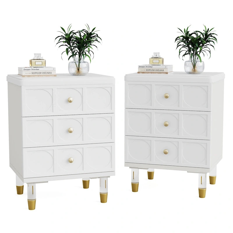 Table de chevet avec 3 tiroirs, table d'appoint de chambre haute avec rangement pour chambre à coucher, salon