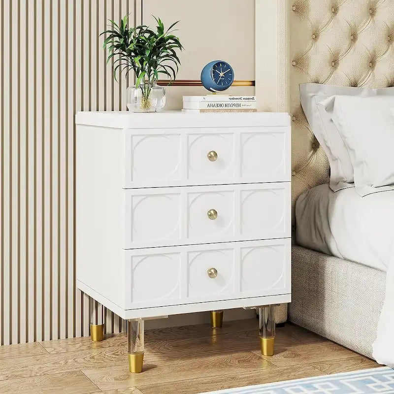 Table de chevet avec 3 tiroirs, table d'appoint de chambre haute avec rangement pour chambre à coucher, salon