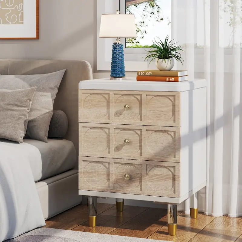 Table de chevet avec 3 tiroirs, table d'appoint de chambre haute avec rangement pour chambre à coucher, salon