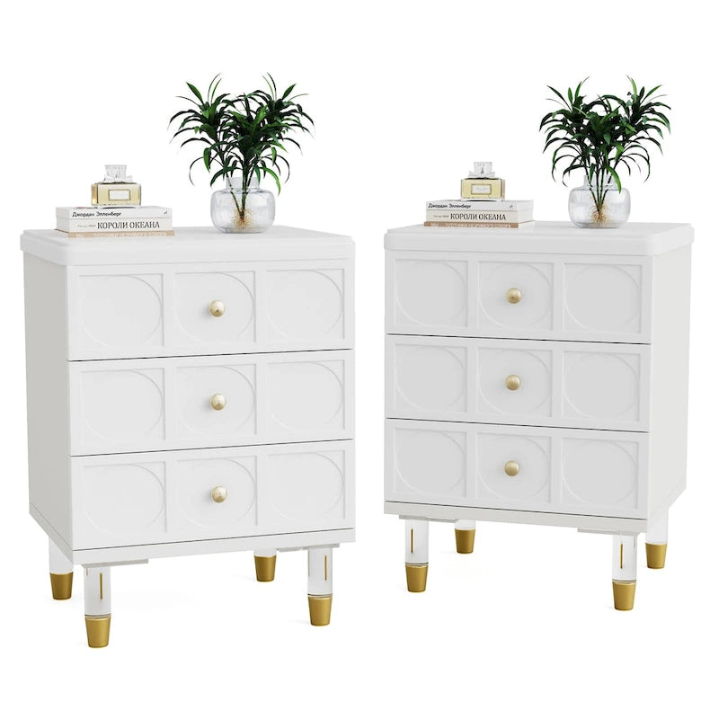 Table de chevet avec 3 tiroirs, table d'appoint de chambre haute avec rangement pour chambre à coucher, salon