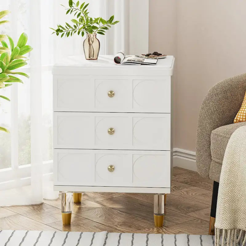 Table de chevet avec 3 tiroirs, table d'appoint de chambre haute avec rangement pour chambre à coucher, salon