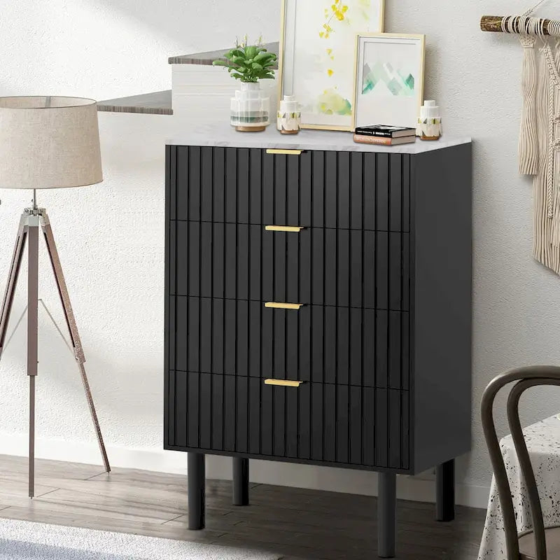 4 Drawers Chest Of Dresser Storage Imitation Marble Texture Tower Cabinet Bedroom Organizer