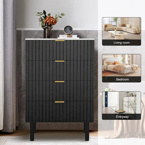 Commode de rangement à 4 tiroirs avec texture imitation marbre, tour de rangement pour chambre à coucher