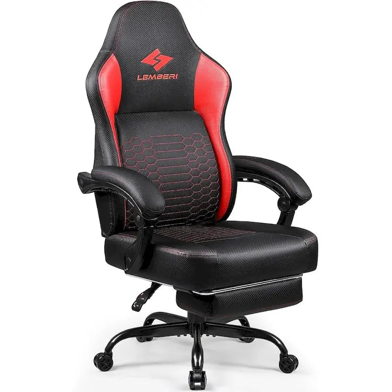Chaises de jeu Bossin avec repose-pieds, chaise grande taille supportant 180 kg, chaise d'ordinateur style course avec support lombaire ergonomique