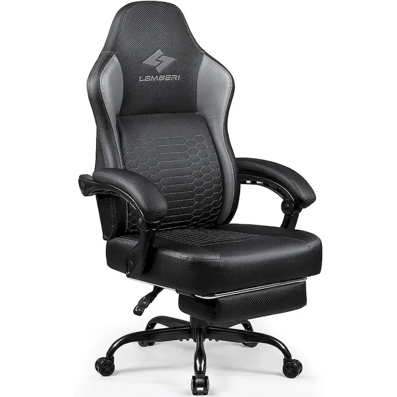 Chaises de jeu Bossin avec repose-pieds, chaise grande taille supportant 180 kg, chaise d'ordinateur style course avec support lombaire ergonomique