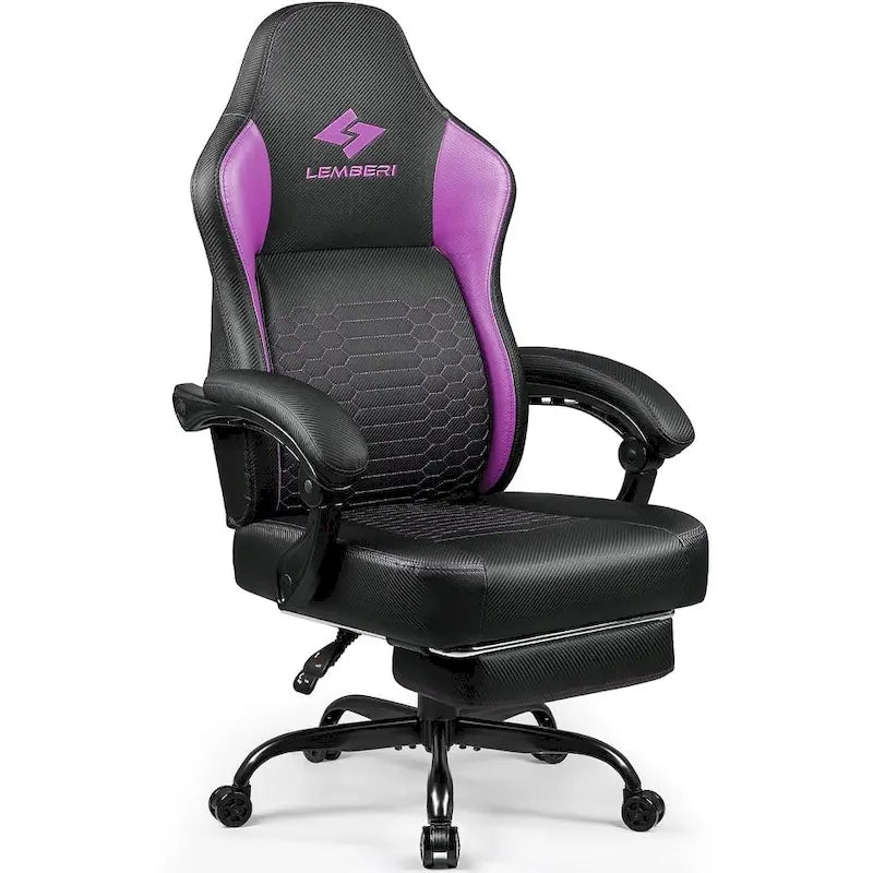 Chaises de jeu Bossin avec repose-pieds, chaise grande taille supportant 180 kg, chaise d'ordinateur style course avec support lombaire ergonomique