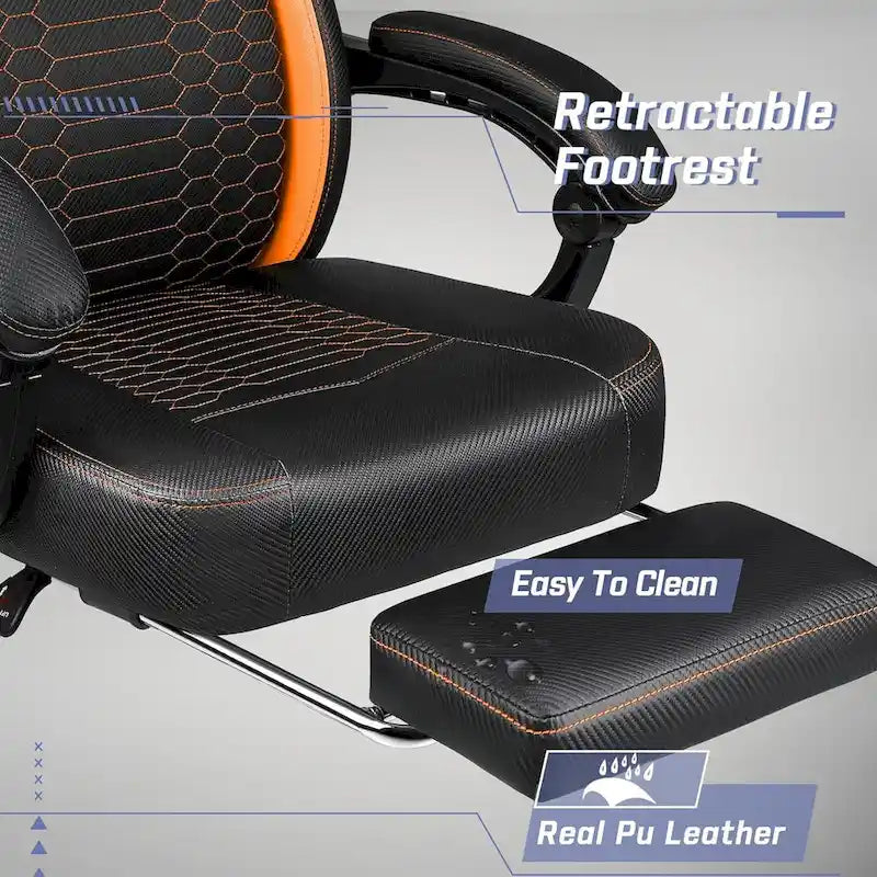 Chaises de jeu Bossin avec repose-pieds, chaise grande taille supportant 180 kg, chaise d'ordinateur style course avec support lombaire ergonomique