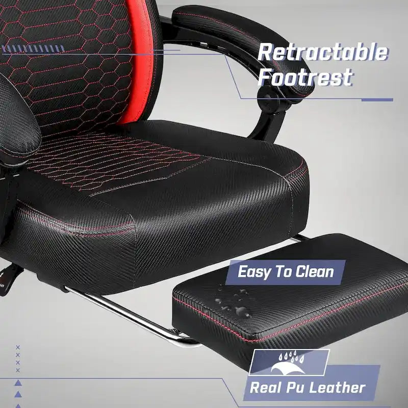Chaises de jeu Bossin avec repose-pieds, chaise grande taille supportant 180 kg, chaise d'ordinateur style course avec support lombaire ergonomique