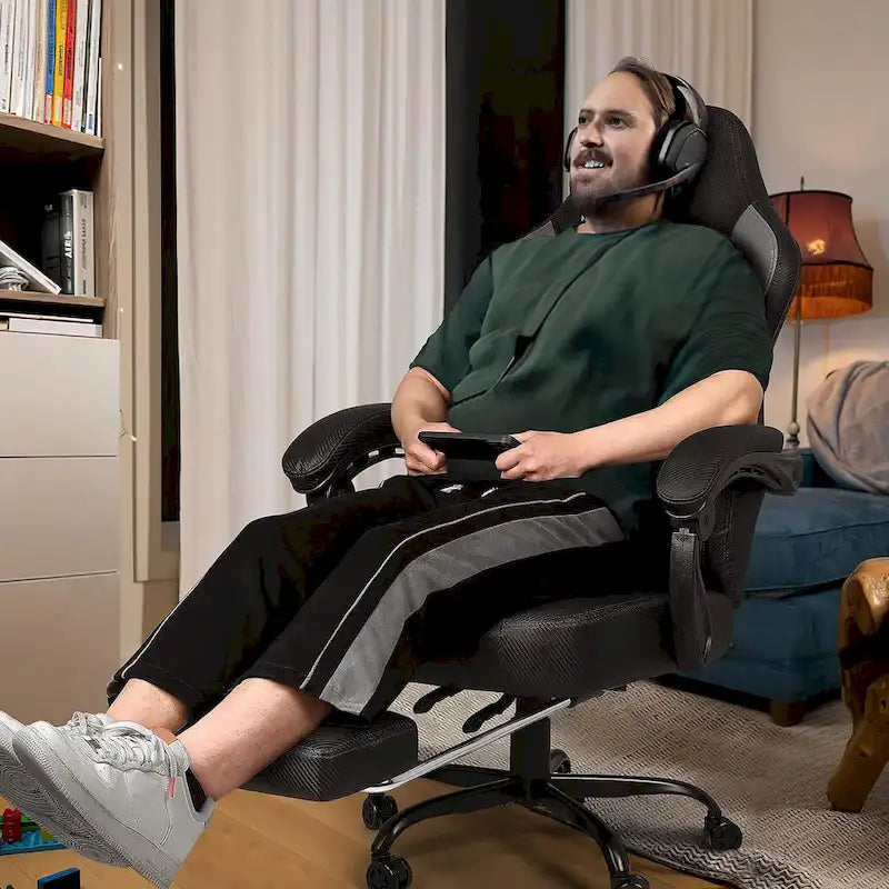 Chaises de jeu Bossin avec repose-pieds, chaise grande taille supportant 180 kg, chaise d'ordinateur style course avec support lombaire ergonomique