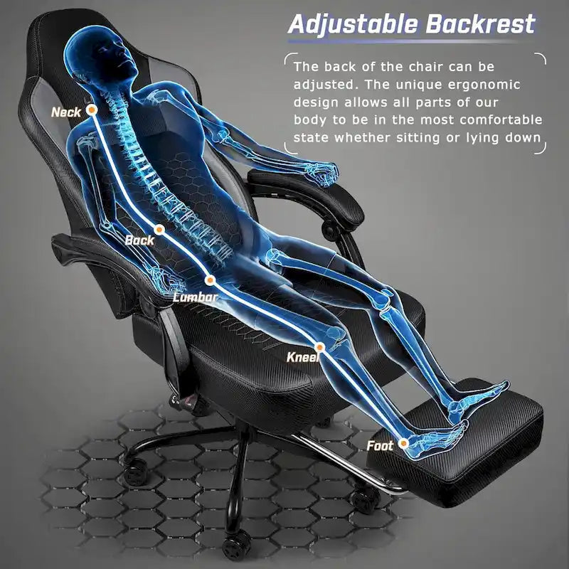 Chaises de jeu Bossin avec repose-pieds, chaise grande taille supportant 180 kg, chaise d'ordinateur style course avec support lombaire ergonomique