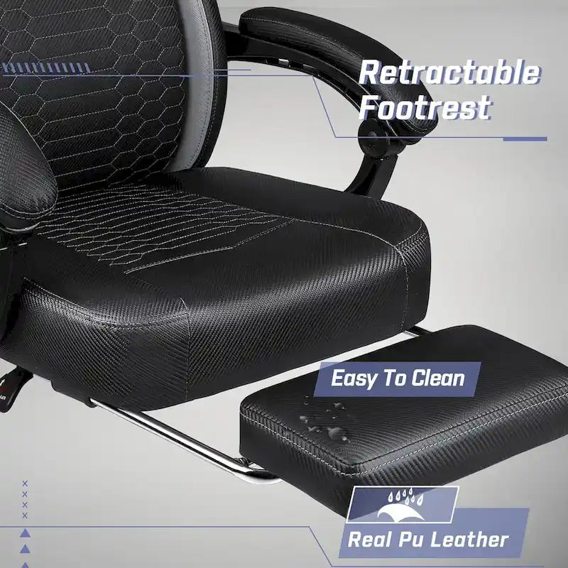 Chaises de jeu Bossin avec repose-pieds, chaise grande taille supportant 180 kg, chaise d'ordinateur style course avec support lombaire ergonomique