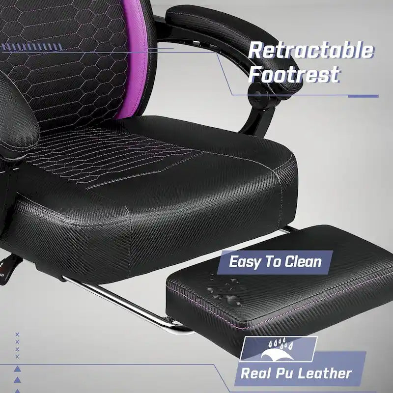 Chaises de jeu Bossin avec repose-pieds, chaise grande taille supportant 180 kg, chaise d'ordinateur style course avec support lombaire ergonomique