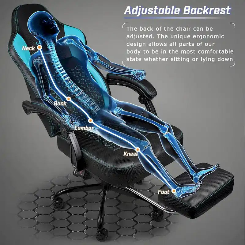 Chaises de jeu Bossin avec repose-pieds, chaise grande taille supportant 180 kg, chaise d'ordinateur style course avec support lombaire ergonomique