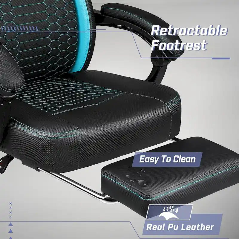 Chaises de jeu Bossin avec repose-pieds, chaise grande taille supportant 180 kg, chaise d'ordinateur style course avec support lombaire ergonomique