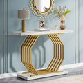 Console dorée, Table d'entrée en faux marbre, Table basse étroite avec base géométrique en métal, Table d'appoint moderne de 101,6 cm
