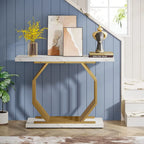 Console dorée, Table d'entrée en faux marbre, Table basse étroite avec base géométrique en métal, Table d'appoint moderne de 101,6 cm