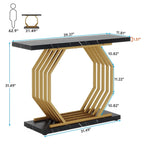 Console dorée, Table d'entrée en faux marbre, Table basse étroite avec base géométrique en métal, Table d'appoint moderne de 101,6 cm