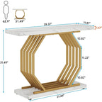 Console dorée, Table d'entrée en faux marbre, Table basse étroite avec base géométrique en métal, Table d'appoint moderne de 101,6 cm