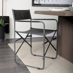 Direttore Black Genuine Leather Seat With Black Iron Frame Dining Chair - 19.7W x 21.7D x 33H