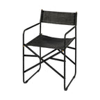 Chaise de salle à manger Direttore avec assise en cuir véritable noir et cadre en fer noir – 19,7 L x 21,7 P x 33 H