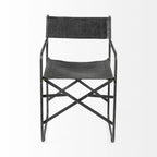 Chaise de salle à manger Direttore avec assise en cuir véritable noir et cadre en fer noir – 19,7 L x 21,7 P x 33 H