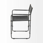 Chaise de salle à manger Direttore avec assise en cuir véritable noir et cadre en fer noir – 19,7 L x 21,7 P x 33 H
