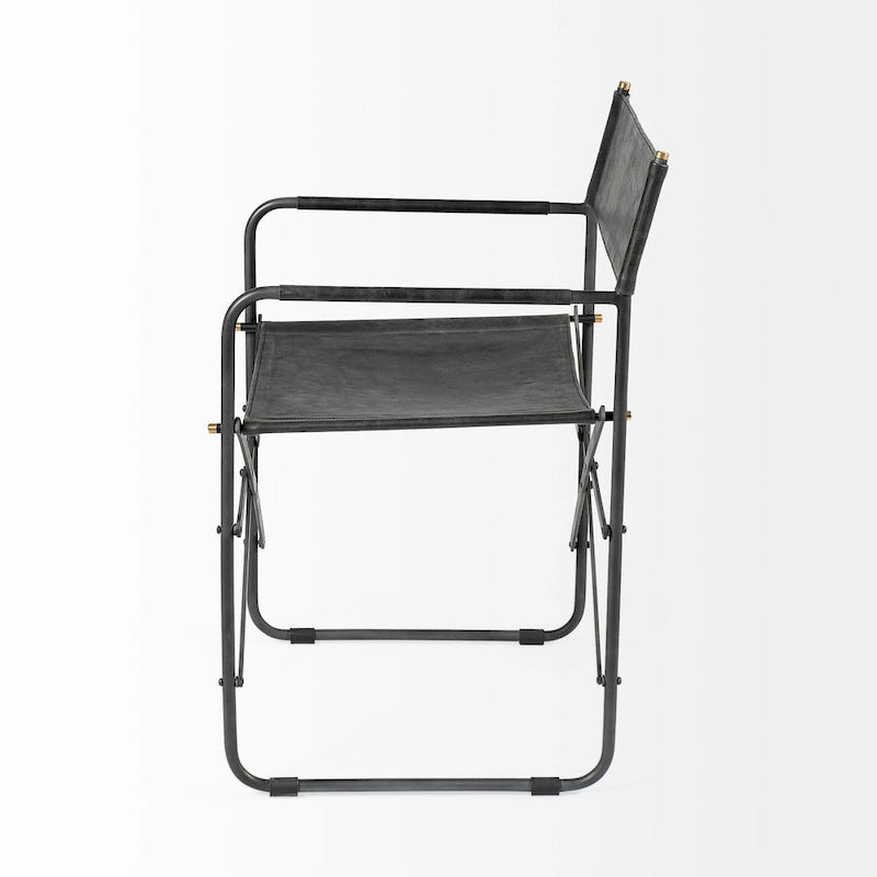Chaise de salle à manger Direttore avec assise en cuir véritable noir et cadre en fer noir – 19,7 L x 21,7 P x 33 H