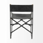 Chaise de salle à manger Direttore avec assise en cuir véritable noir et cadre en fer noir – 19,7 L x 21,7 P x 33 H