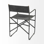 Chaise de salle à manger Direttore avec assise en cuir véritable noir et cadre en fer noir – 19,7 L x 21,7 P x 33 H