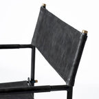 Chaise de salle à manger Direttore avec assise en cuir véritable noir et cadre en fer noir – 19,7 L x 21,7 P x 33 H