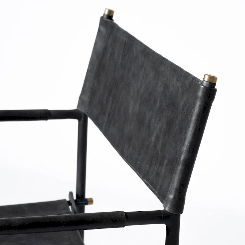 Chaise de salle à manger Direttore avec assise en cuir véritable noir et cadre en fer noir – 19,7 L x 21,7 P x 33 H