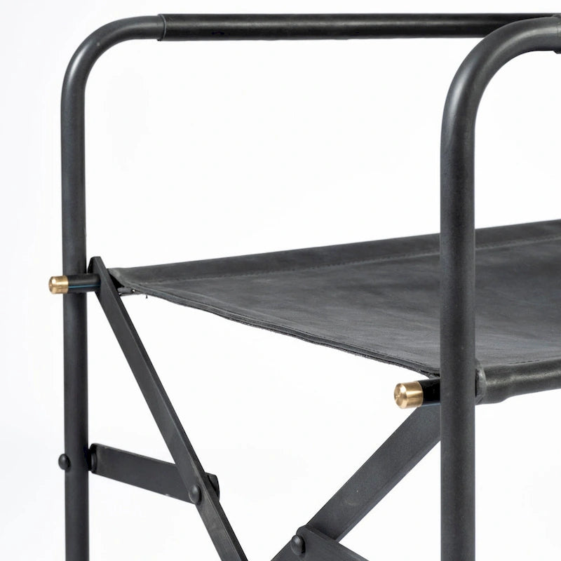 Chaise de salle à manger Direttore avec assise en cuir véritable noir et cadre en fer noir – 19,7 L x 21,7 P x 33 H