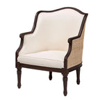 Fauteuil d'appoint traditionnel français bali & pari Ornella en tissu beige et bois de finition brun foncé