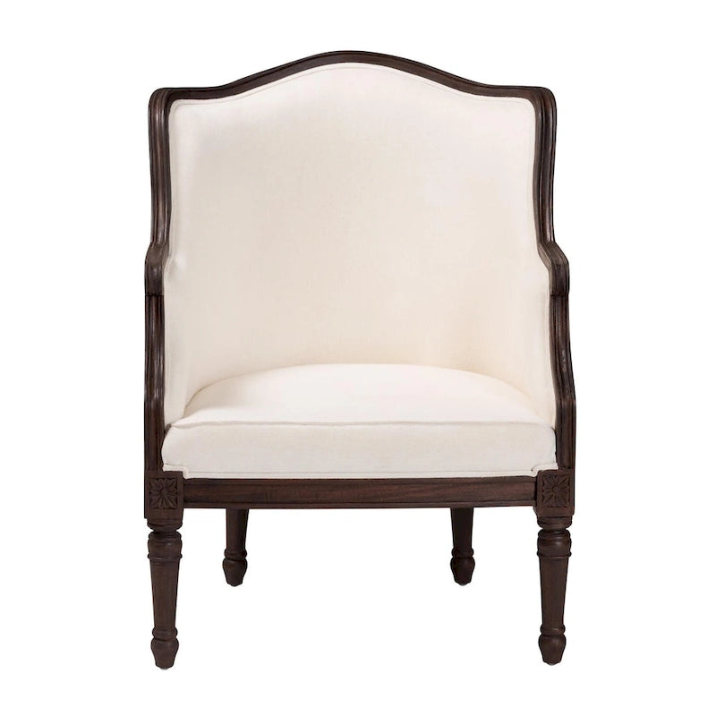 Fauteuil d'appoint traditionnel français bali & pari Ornella en tissu beige et bois de finition brun foncé