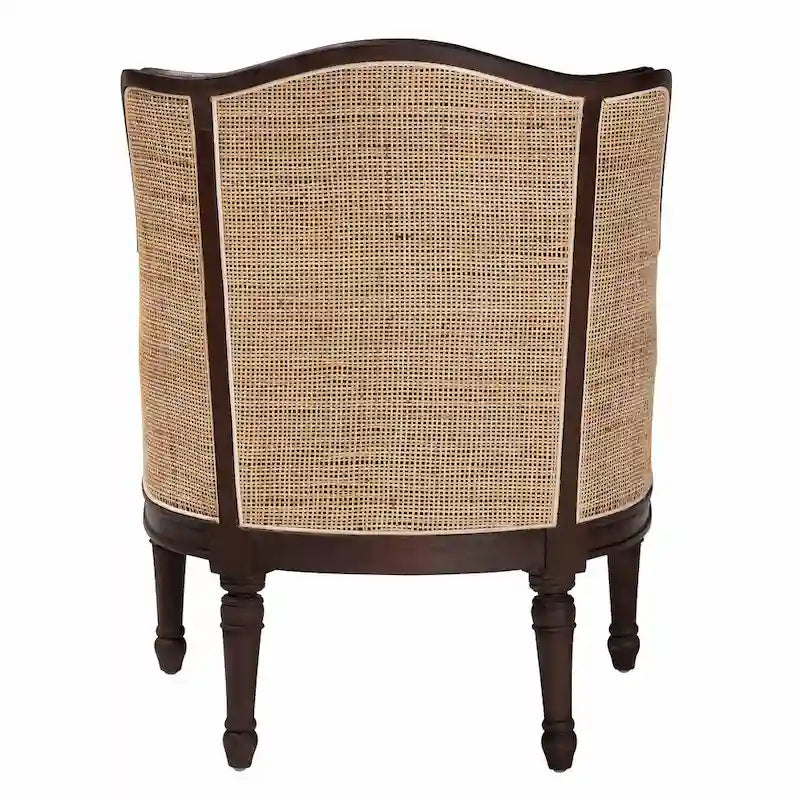 Fauteuil d'appoint traditionnel français bali & pari Ornella en tissu beige et bois de finition brun foncé