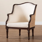 Fauteuil d'appoint traditionnel français bali & pari Ornella en tissu beige et bois de finition brun foncé