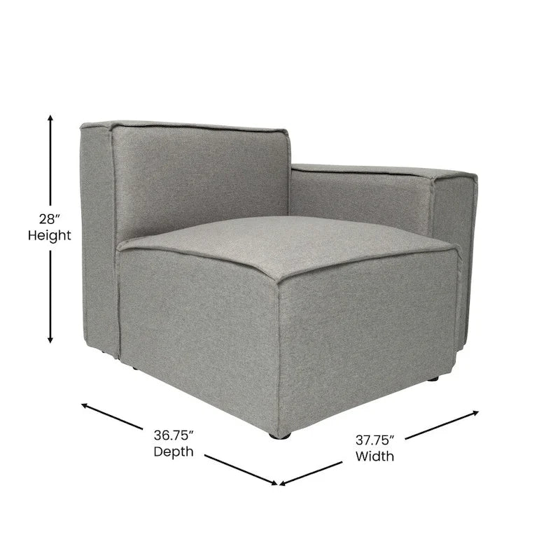 Canapé sectionnel modulaire contemporain, élément d'angle droit avec accoudoir
