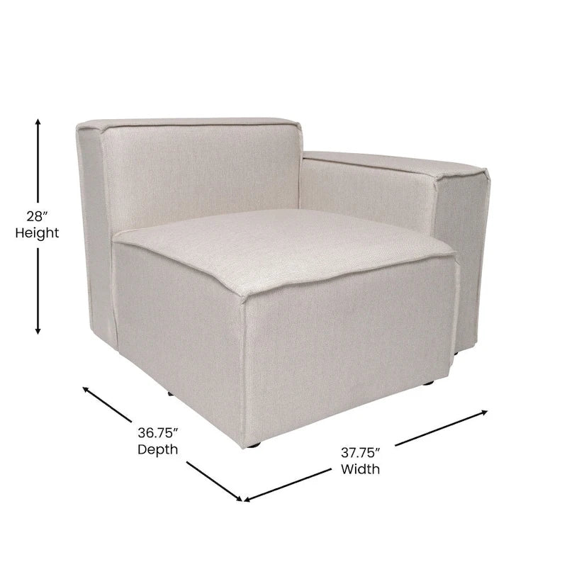 Canapé sectionnel modulaire contemporain, élément d'angle droit avec accoudoir