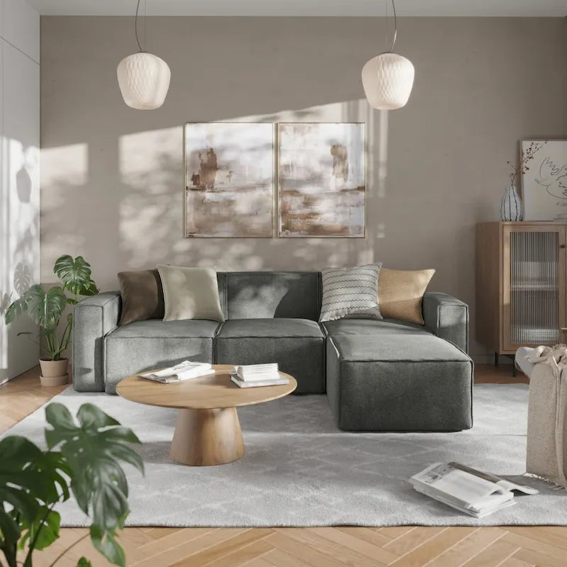 Canapé sectionnel modulaire contemporain, élément d'angle droit avec accoudoir