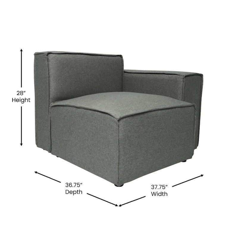 Canapé sectionnel modulaire contemporain, élément d'angle droit avec accoudoir
