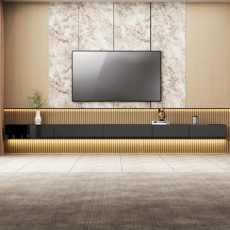 Meuble TV flottant LED Meuble de Divertissement pour Maison et Bureau 2 Pièces