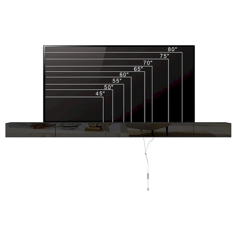 Meuble TV flottant LED Meuble de Divertissement pour Maison et Bureau 2 Pièces