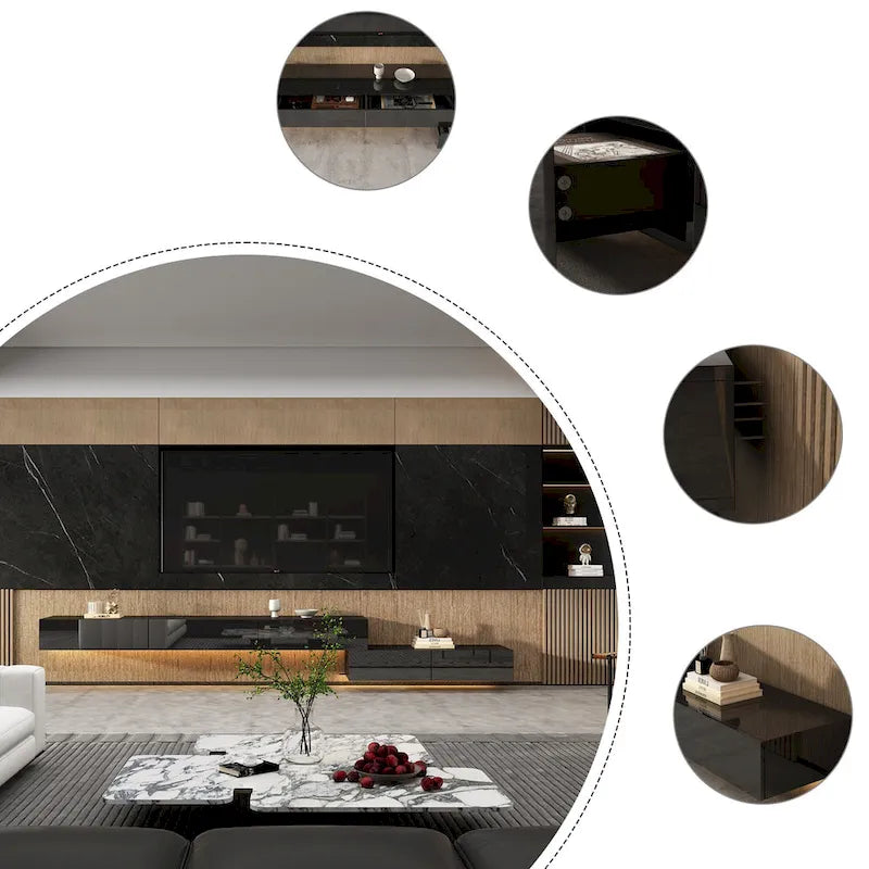 Meuble TV flottant LED Meuble de Divertissement pour Maison et Bureau 2 Pièces