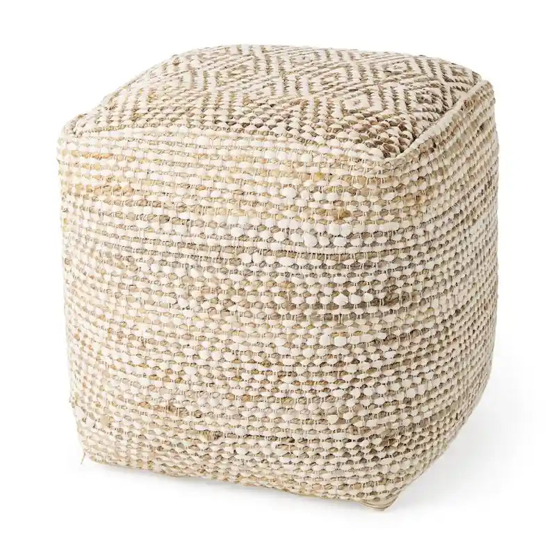 Mercana Ekani Pouf Carré en Coton Crème et Beige